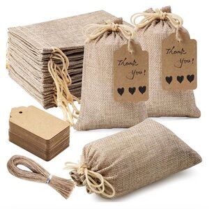 NEW Burlap Party Treat Bags Wedding Birthdays 25 ct with tags